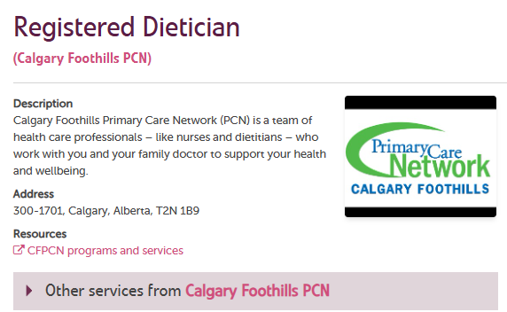 Example of service page with a parent - Registered Dietician