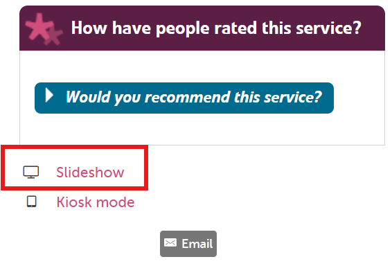 Screenshot of service page with Slideshow button highlighted